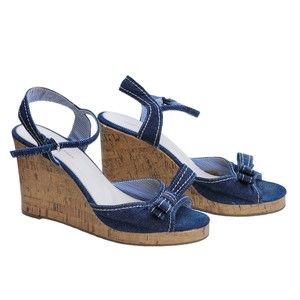 Tommy Hilfiger Wedge Denim Sandals Open Toe Ankle Strap Blue Size 9.5 High heels